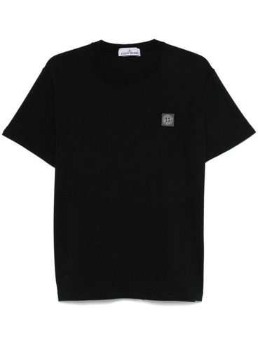 STONE ISLAND - T-shirt nero in cotone con ricamo logo