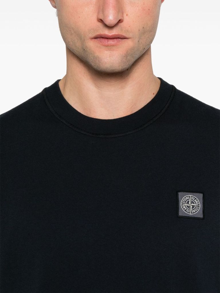 Blue cotton t-shirt with logo embroidery
