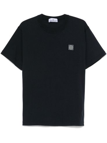 STONE ISLAND - Blue cotton t-shirt with logo embroidery