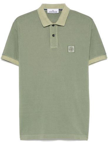 STONE ISLAND - Polo in cotone verde a maniche corte