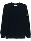 stone island - Blue cotton crewneck sweater with logo