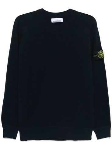 STONE ISLAND - Blue cotton crewneck sweater with logo