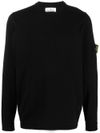 stone island - Black cotton crewneck sweater with logo