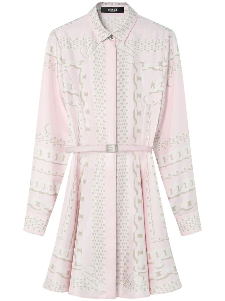 Versace Barocco Chain Pattern Mini Shirt Dress In Pink