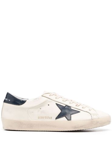 GOLDEN GOOSE - Sneakers Super-star in pelle beige e blu