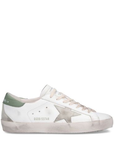 GOLDEN GOOSE - Sneakers Super-Star in pelle di vitello grigio e verde