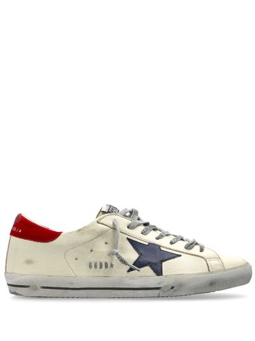 GOLDEN GOOSE - Sneakers Super-Star in pelle beige e rosso