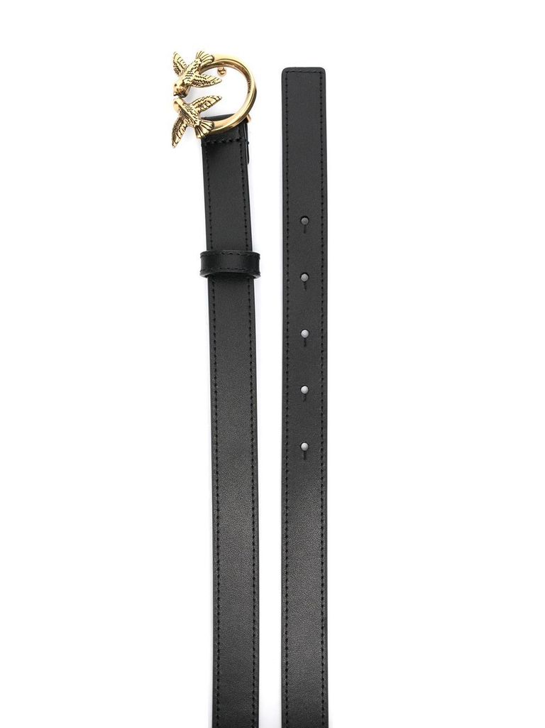 Shop Pinko Black 'love Berry' Belt With Golden Logo Buckle