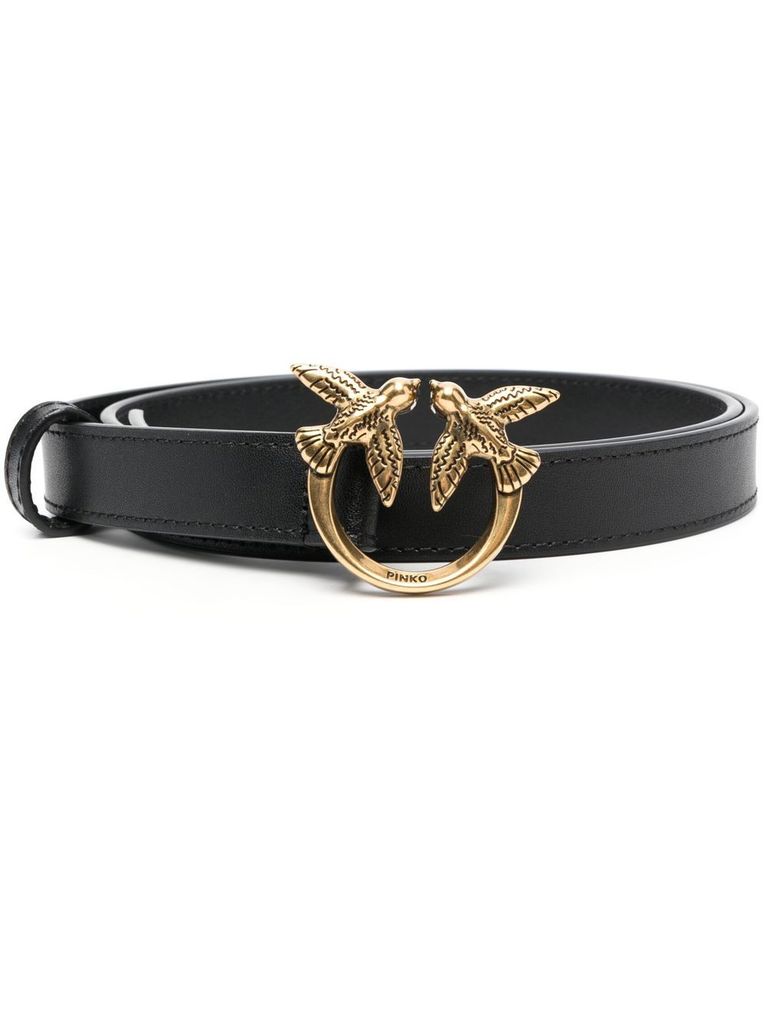 Shop Pinko Black 'love Berry' Belt With Golden Logo Buckle