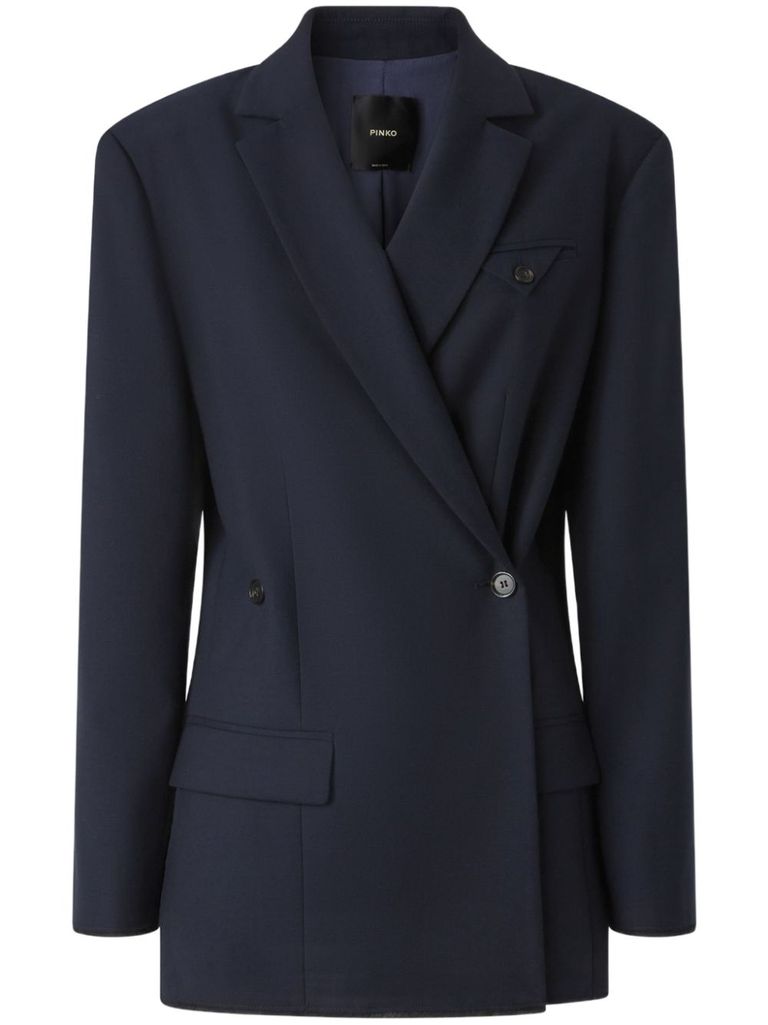 Pinko Wool Blend Double Breasted Jacket In Blue