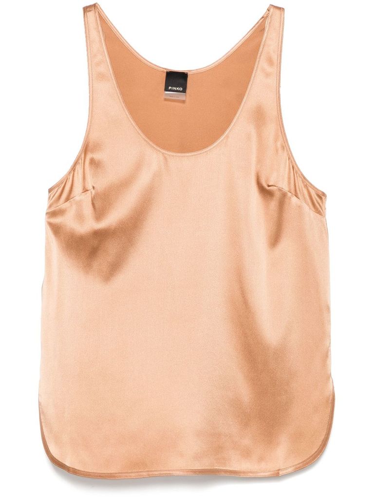 Shop Pinko Sleeveless 'crazy' Top In Peach Silk In Brown