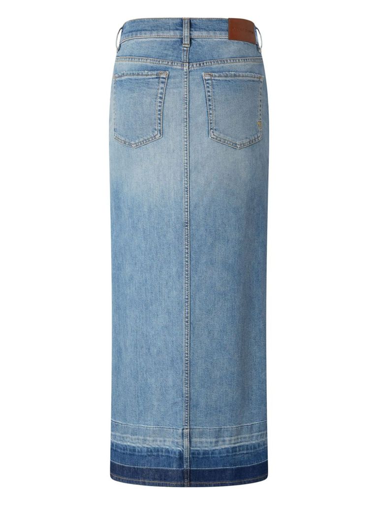 Shop Pinko Long Denim 'il Cairo' Skirt With Slit In Blue