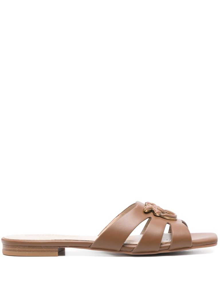 Shop Pinko 'marli' Leather Slides Slippers In Brown