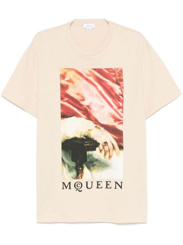 ALEXANDER McQUEEN - Beige cotton t-shirt with print