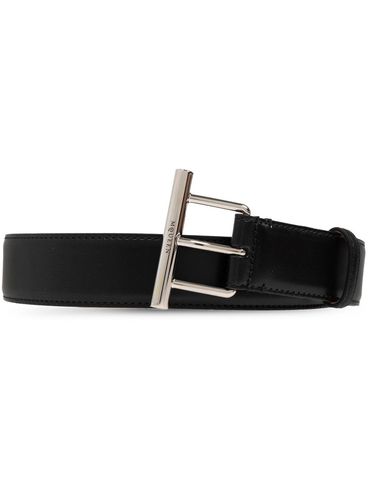 ALEXANDER McQUEEN - Black calfskin leather belt with silver buckle