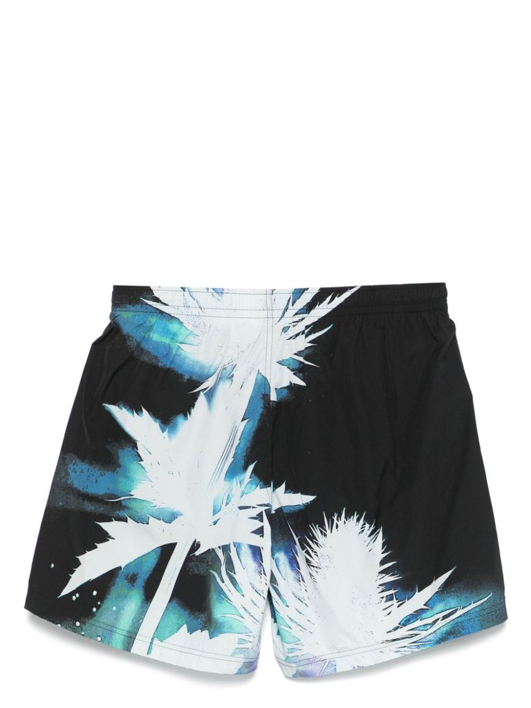Shop Alexander Mcqueen Black Swimsuit With Light Blue And White Print