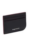 alexander mcqueen - Black pebbled leather card holder with logo - 1