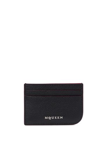 ALEXANDER McQUEEN - Black pebbled leather card holder with logo