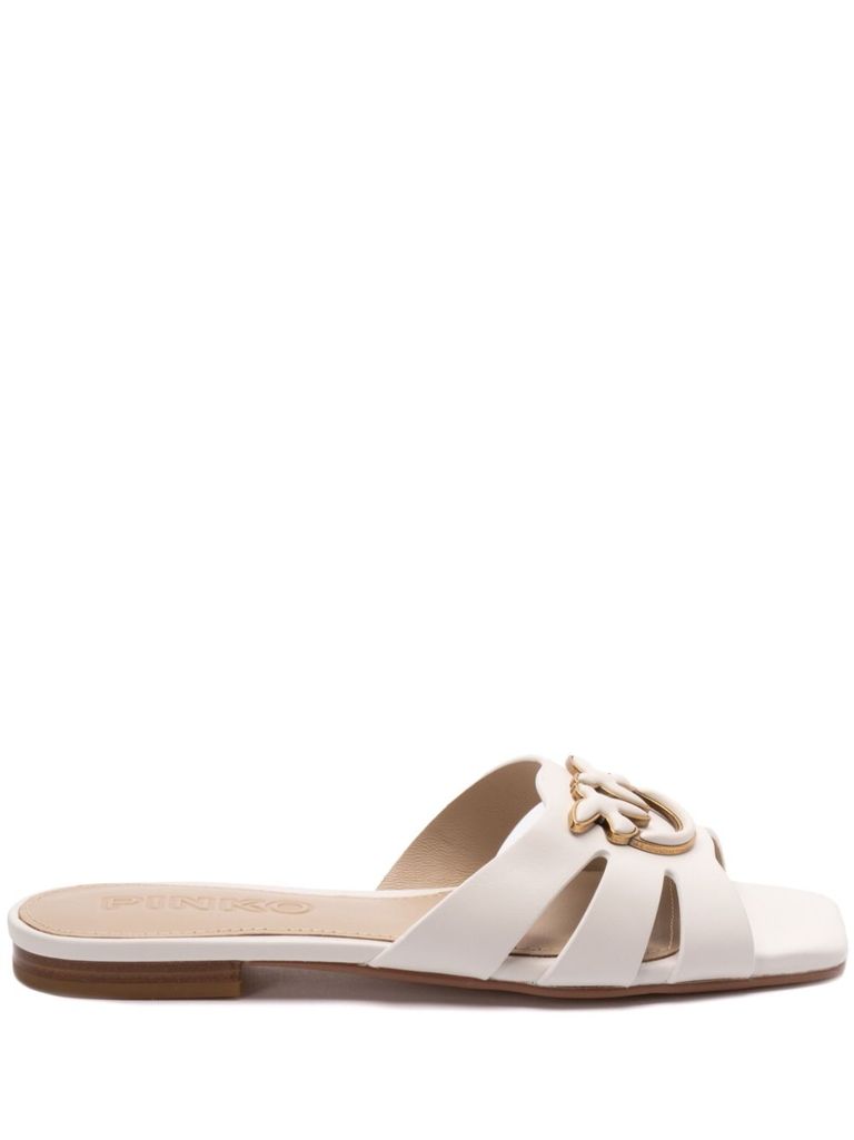 Shop Pinko White 'marli' Slippers With Logo