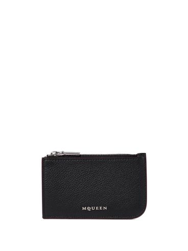 ALEXANDER McQUEEN - Black pebbled leather card holder with zip