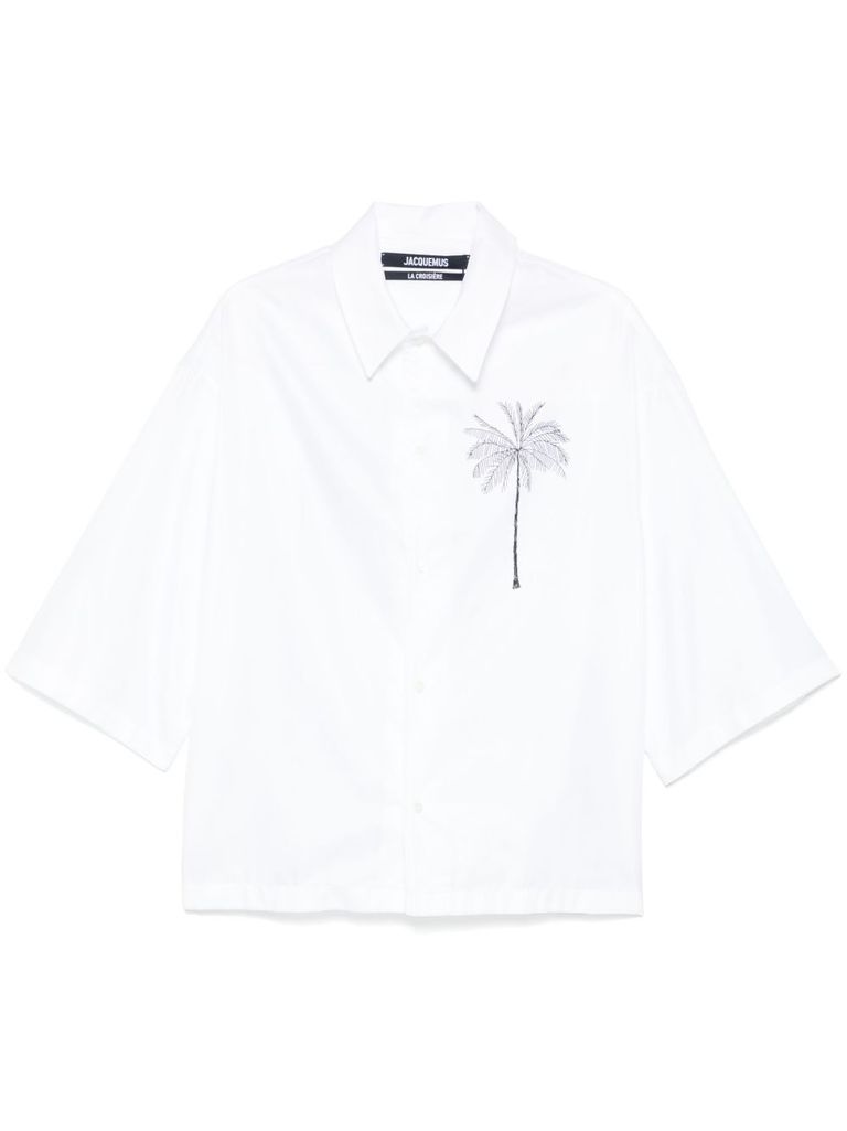 Shop Jacquemus La Chemise Aloe Cotton Shirt With Print In White