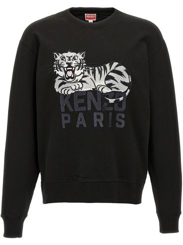 KENZO - Black cotton sweatshirt with front tiger design