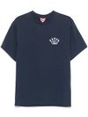 kenzo - T-shirt blu in cotone con stampa farfalla