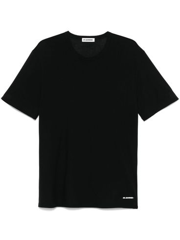 JIL SANDER - Black cotton t-shirt with small white logo