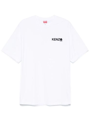 KENZO - T-shirt bianca in cotone con stampa logo nero