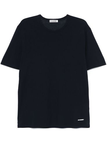 JIL SANDER - Blue cotton t-shirt with small white logo