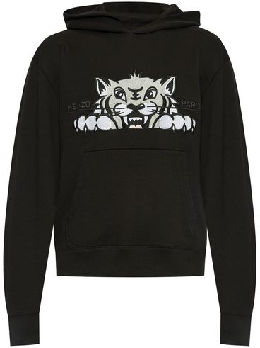 KENZO - Black cotton hoodie with tiger design