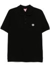 kenzo - Polo in cotone nero con logo tigre ricamato