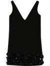 self portrait - Short black dress with rhinestone detailing