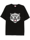 kenzo - T-shirt in cotone nero con stampa tigre frontale