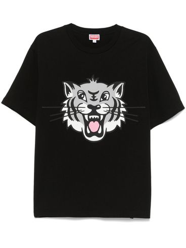 KENZO - T-shirt in cotone nero con stampa tigre frontale