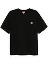 kenzo - T-shirt nera in cotone con logo ricamato tigre