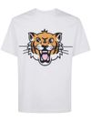 kenzo - T-shirt in cotone bianco con stampa tigre frontale