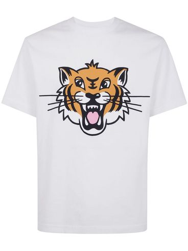 KENZO - T-shirt in cotone bianco con stampa tigre frontale