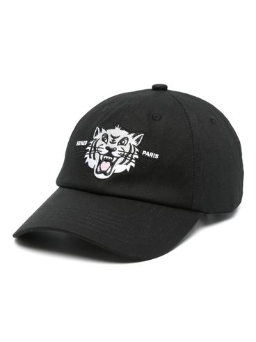 KENZO - Black cotton baseball cap with white tiger design