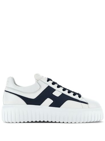 HOGAN - Sneakers H-Stripes in pelle bianca e blu