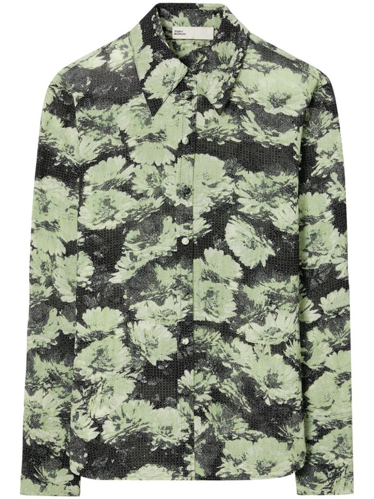 Tory Burch Green Floral Print Shirt In Green