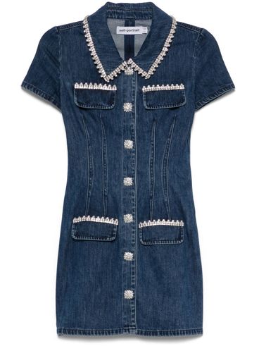 SELF PORTRAIT - Short denim dress in blue with pockets