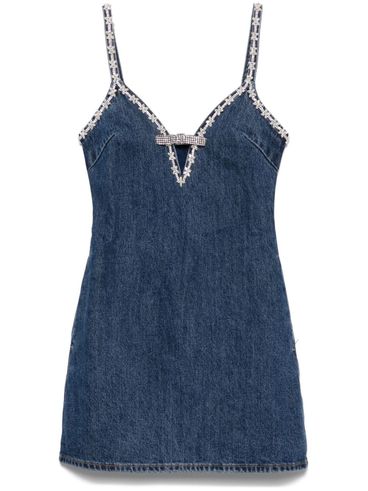 SELF PORTRAIT - Denim mini dress adorned with rhinestones