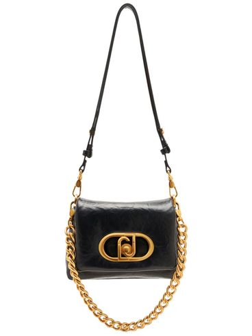 LIU JO - Shiny black puff bag with gold logo