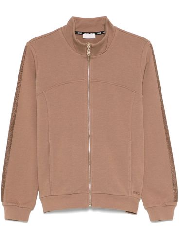 LIU JO - Brown zip-up sweatshirt embellished on the sleeves