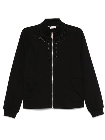 LIU JO - Black zip-up sweatshirt  with rhinestones