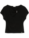 liu jo - Black t-shirt with draped neckline