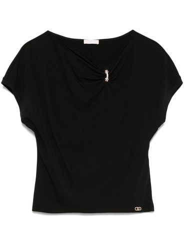 LIU JO - Black t-shirt with draped neckline