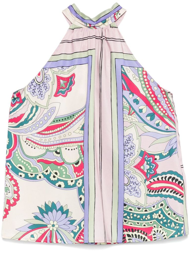LIU •JO MULTICOLOR SLEEVELESS TOP WITH COLLAR 