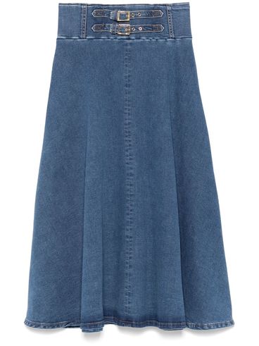 LIU JO - Fflared denim skirt with mini straps